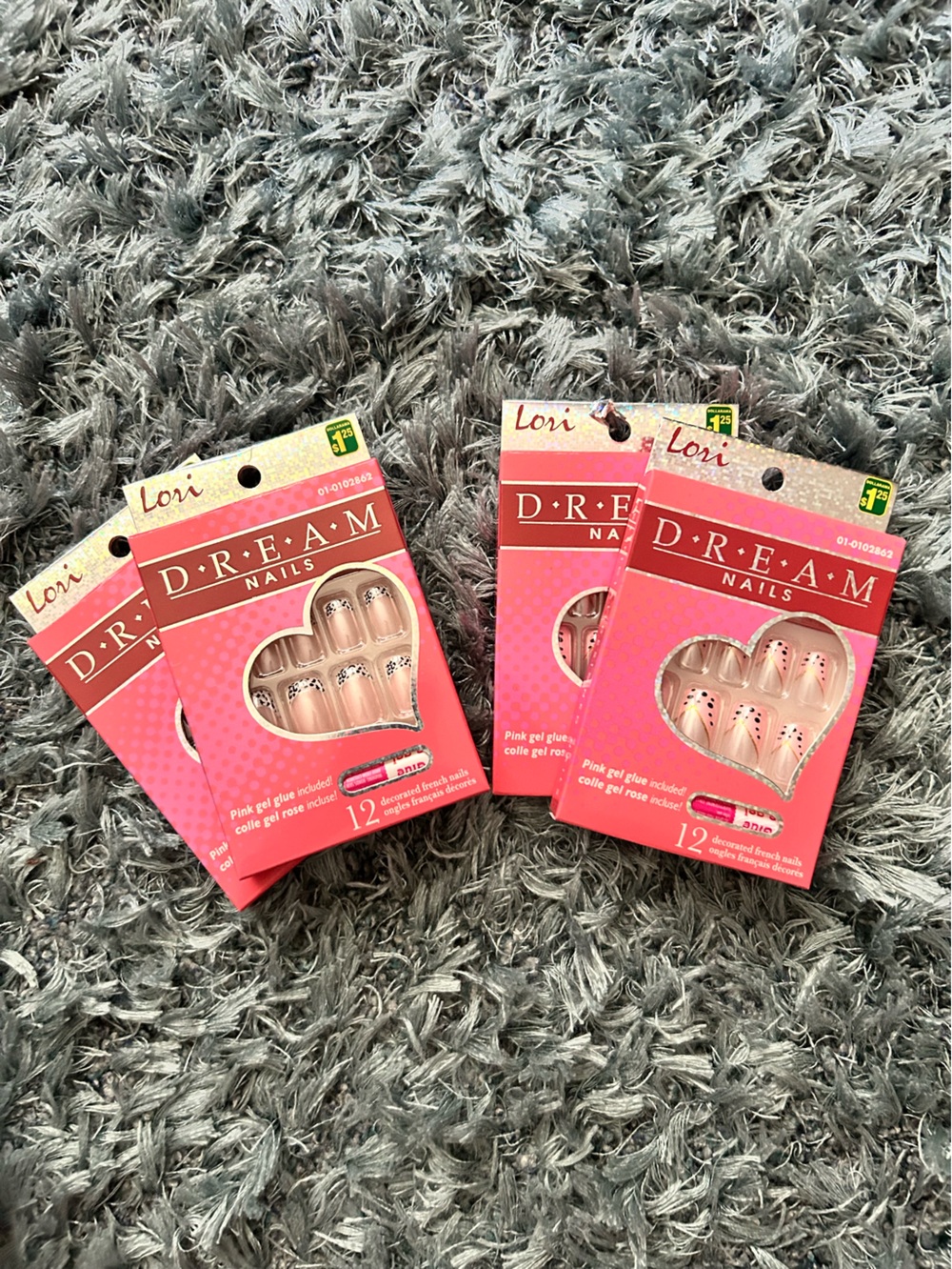 4 pretty Pink False Nail Kits & sticker Earrings